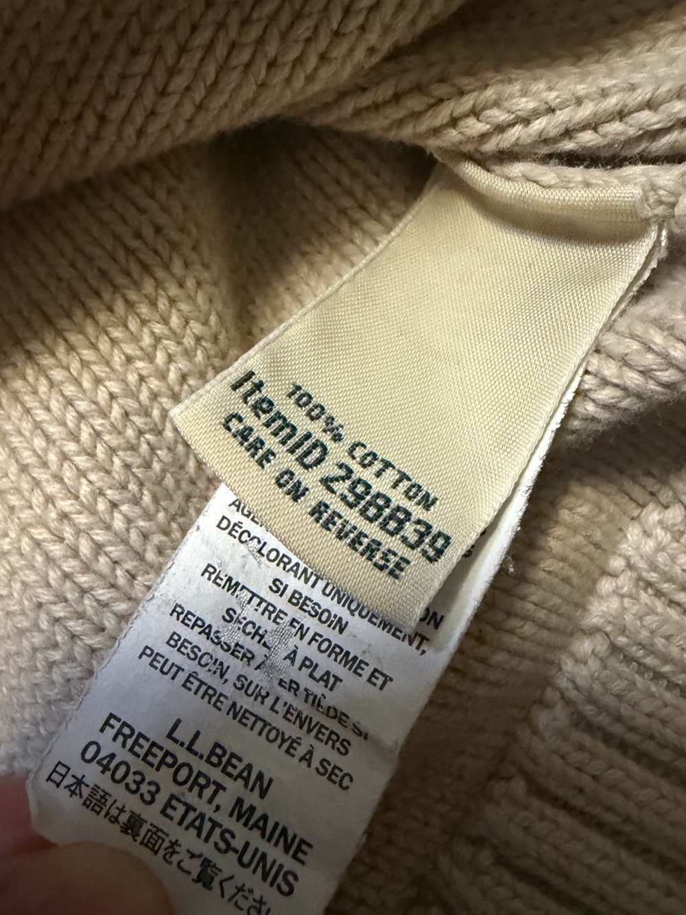 L.L.Bean Cream Cable Knit Crewneck Sweater Size Large 100% Cotton Fisherman Y2K - Picture 5 of 7